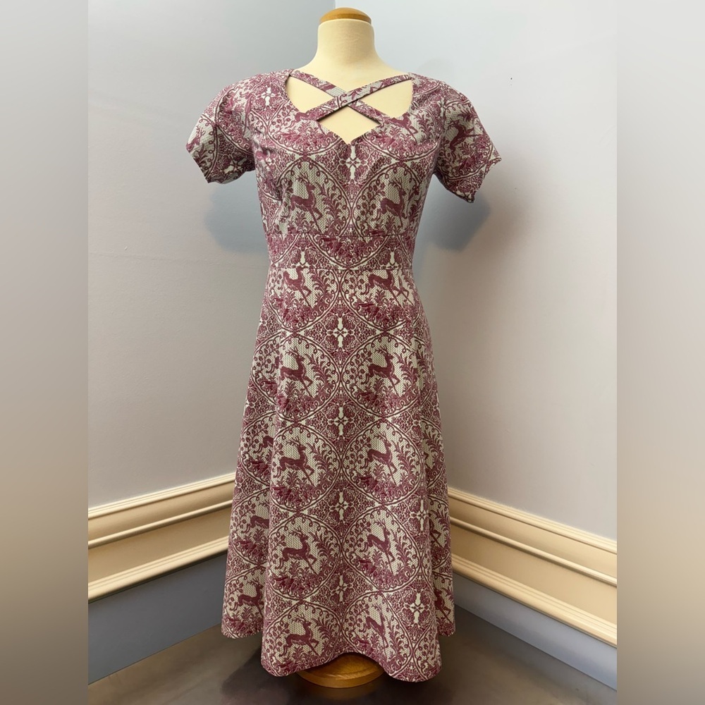 Cherry Velvet reindeer rockabilly cotton summer midi dress